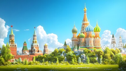 Obraz premium Travel, world landmarks on the background of blue sky. 