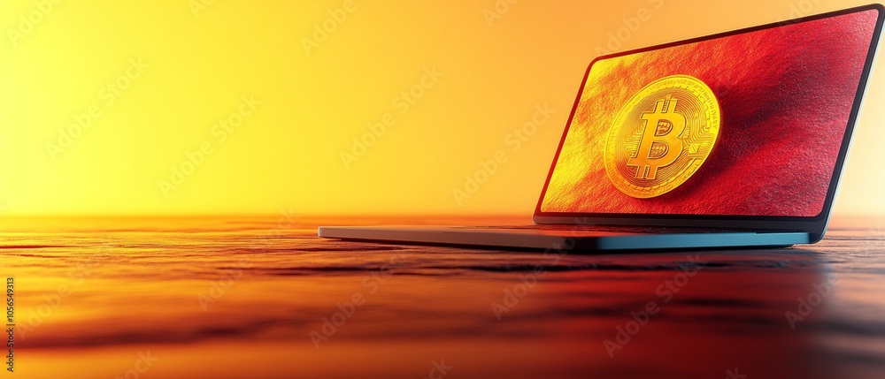 Aufkleber Bright Crypto Exchange Screen with Copy Space on Bitcoin and Blockchain