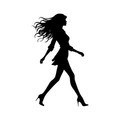 Vector illustration. Silhouette of a girl on a white background. On heels goes sideways.