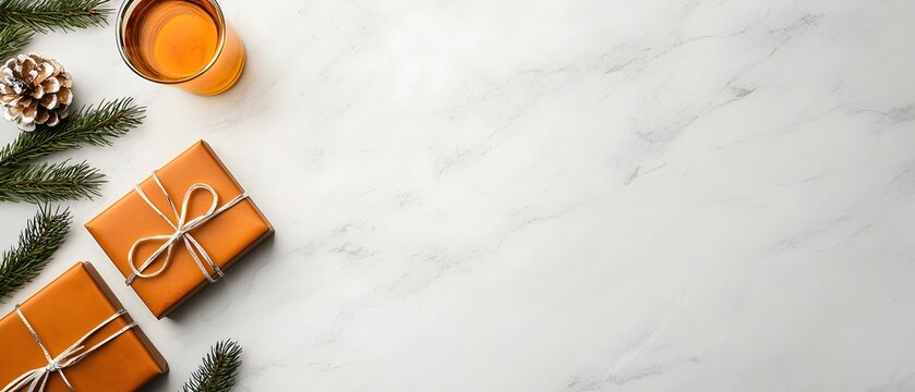 Minimalist and modern holiday decor featuring sleek silver sculptures rare gemstones and custom leather coasters set against a luxurious marble backdrop