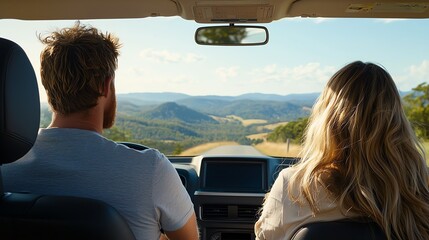 A couple enjoys a scenic drive through beautiful landscapes, capturing the essence of adventure and romance on the open road.