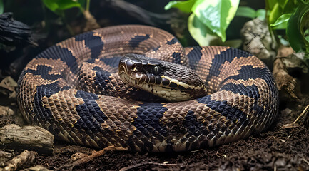 Fototapeta premium Coiled Rattlesnake: Nature’s Intriguing Predator Ready to Strike with Precision