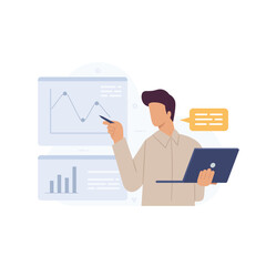 Vector illustration of businessman giving presentation of statistical information about business growth