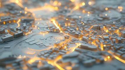 The map has a three-dimensional look, with some areas appearing more elevated due to the concentration of lights and documents.