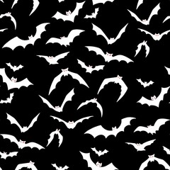 Halloween seamless pattern with flying bats on black background. Vector illustration. halloween pattern.