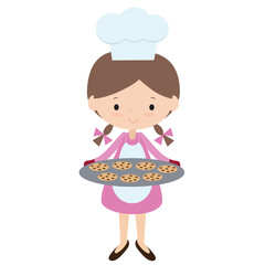 Cute baking girl vector cartoon illustration