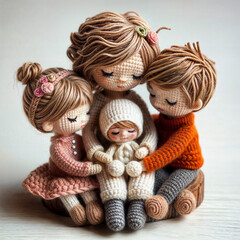 Fototapeta premium doll Illustration of a knitted family.