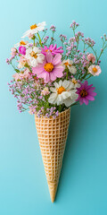 Spring flowers in ice cream cone