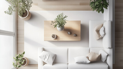 Scandinavian modern interior minimalist living room top view