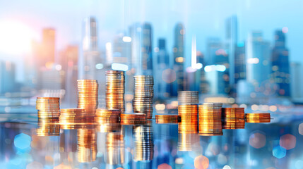 abstract business background with buildings and coins. business and finance
