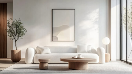 Fototapeta premium White and clean Minimalist living room , japandi interior design of modern