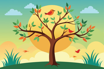 tree with birds in morning