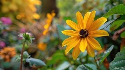Vibrant yellow flower in lovely autumn garden