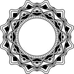Abstract vector black and white illustration round beautiful tracery frame. Decorative vintage ethnic mandala pattern. Design element for tattoo or logo.