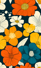 Whimsical Floral and Foliage Designs seamless pattern: Playful Doodles, Geometric Leaves, and Elegant Wildflowers in Bold and Soft Color Palettes.