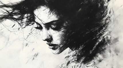 Fototapeta premium A silent storm in a charcoal drawing, capturing the intensity of emotion with bold strokes and smudges - ai. Charcoal Smudging. Illustration
