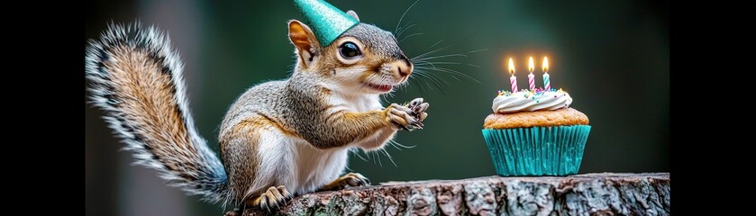 Fototapeta premium Curious Squirrel Celebrating on a Tree Stump