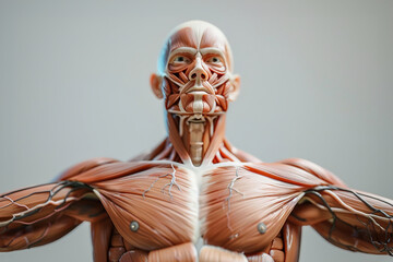 Human anatomy showcasing male muscles with nerves