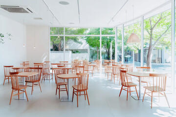 Fototapeta premium Bright Cafe with Large Windows
