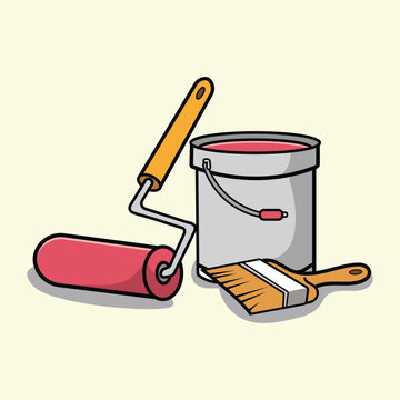 recommend clip art: Paint Roller Brush And Paint Bucket Cartoon Vector Icon Illustration. Working Tools Equipment