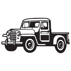 Fototapeta premium Classic Truck Vector illustration in black and white - Vintage Truck Clipart Design