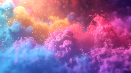 Clubs of multicolored neon smoke, ink. An explosion, a burst of holi paint. Abstract psychedelic pastel light background. 3D rendering