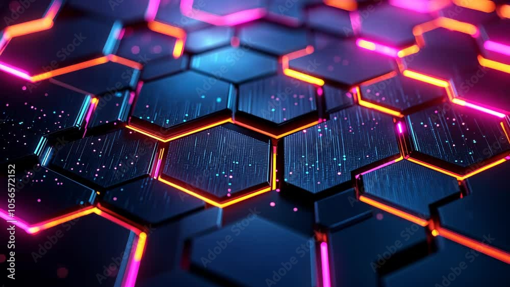Poster abstract and futuristic hexagonal background with colorful and glowing neon effect. modern technolog
