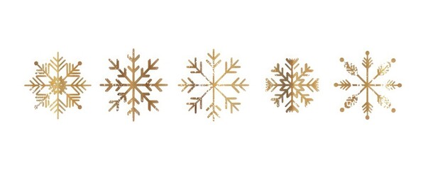 A row of gold snowflakes on a white background, vector illustration, flat design