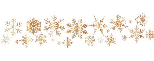 A row of gold snowflakes on a white background, a simple line art vector illustration
