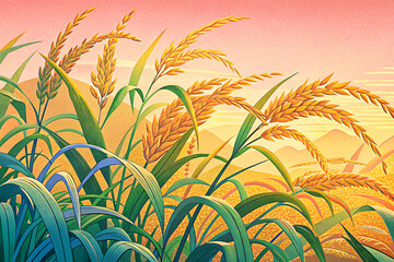 Golden Harvest Vibrant Fields of Wheat at Sunset with Mountain Backdrop
