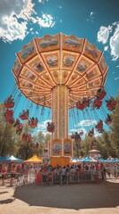 Colorful Carnival Swing Ride at Autumn Festival with Vibrant Daytime Atmosphere