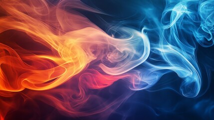 Vibrant abstract smoke swirling in shades of blue and orange, creating a dynamic and colorful background.