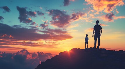 Obraz premium Silhouetted Mentor Guiding the Path to Achieving Life Goals and Career Dreams