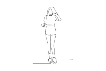 A minimalist line drawing of a woman standing casually, showcasing a relaxed lifestyle.