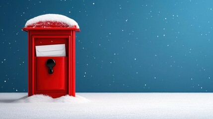 A photostock of a traditional red postbox in the snow, with Christmas letters inside.