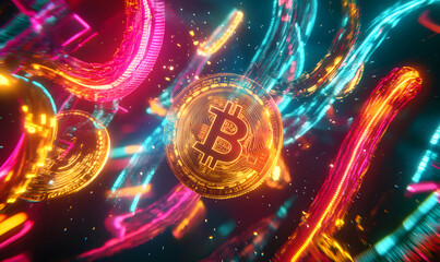 dollar production, coins, stock graphs, and Bitcoin in various creative graphic styles