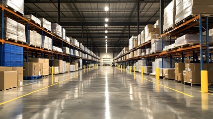Organized Warehouse Interior Displays Efficient Logistics and Supply Chain Management
