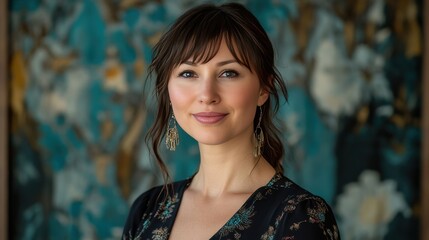 Fototapeta premium Elegant Portrait of a Young Woman with a Stylish Background