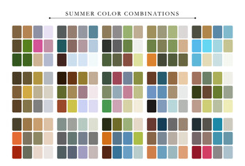Summer color palette. Trend color palette guide template. Fit for fashion designers, business, and paints colors company. Match combinations. Vector graphics. Eps 10.