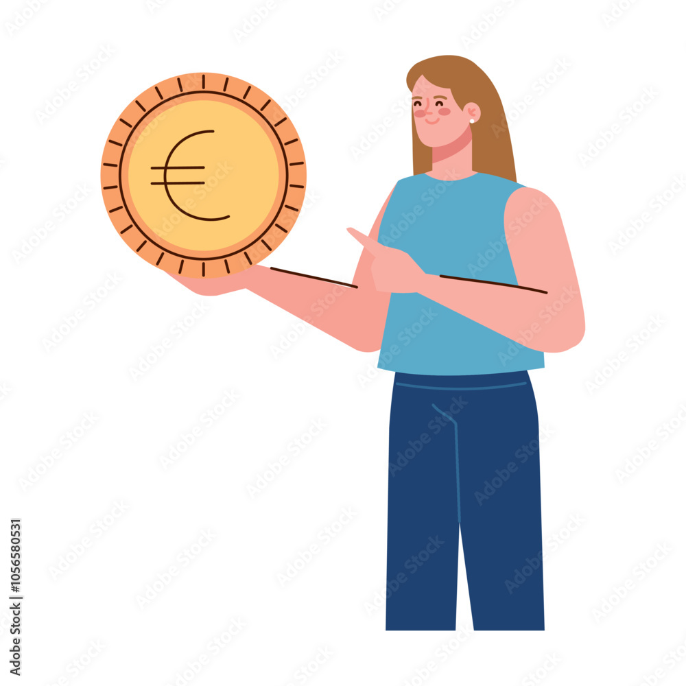 Sticker woman with euro coin