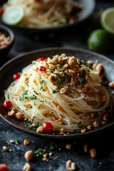 Glass Noodles Salad with Peanuts, Herbs, and Red Peppers