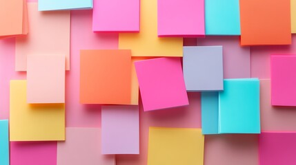 Colorful sticky notes in various shades on a vibrant background, ideal for organization and reminders.