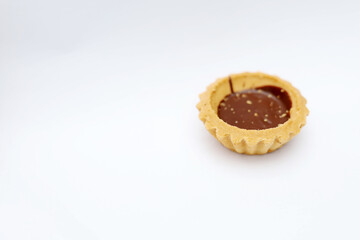Tart chocolate isolated on white, selective focus on subject
