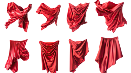 Flying Red Drapery Fabrics on a Transparent Background Generative AI