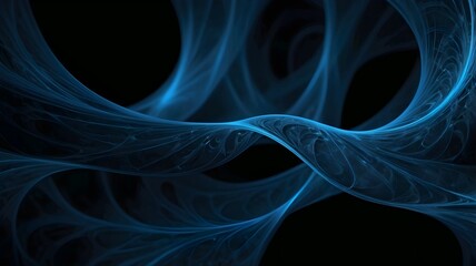 Abstract blue on black background texture. Dynamic curves ands blurs pattern. Detailed fractal graphics. Science and technology concept.