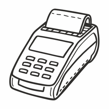 recommend clip art: Hand Drawn Vector Illustration of a Credit Card Terminal with Receipt