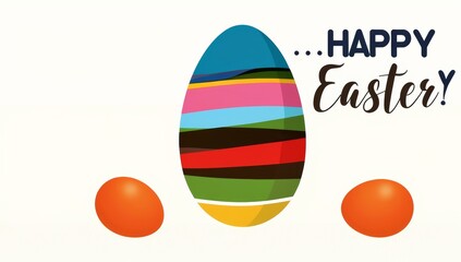 Easter greeting card design with a colorful striped egg and Happy Easter text