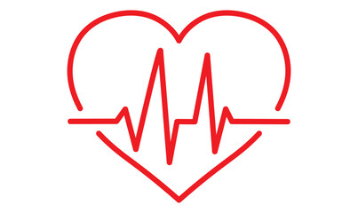 Red heart icon with heartbeat sign. Vector illustration. white background, eps 10