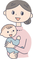 赤ちゃんを抱っこする笑顔のお母さん