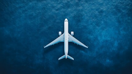 Flat lay design of travel concept with plane on blue background with copy space. 